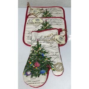Michel Design Works Cotton Kitchen Potholder‎ Set With Oven Mitt White Christmas